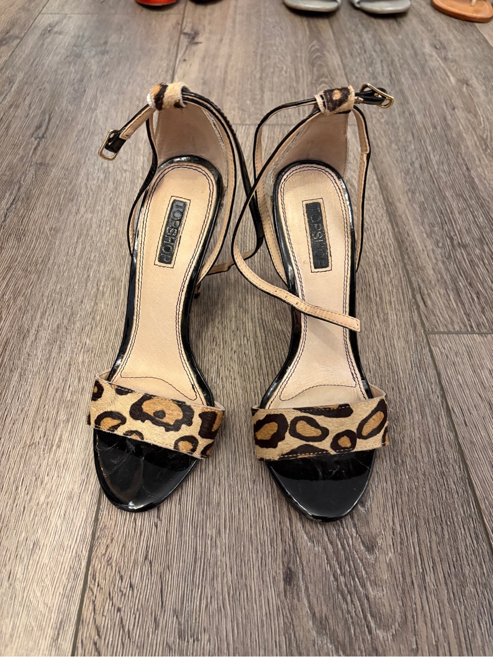 Topshop Raphael genuine calf hair leopard sandal heels